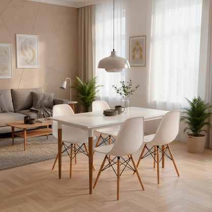 Juego de Comedor Premium Haby con 4 Sillas Eames blancas