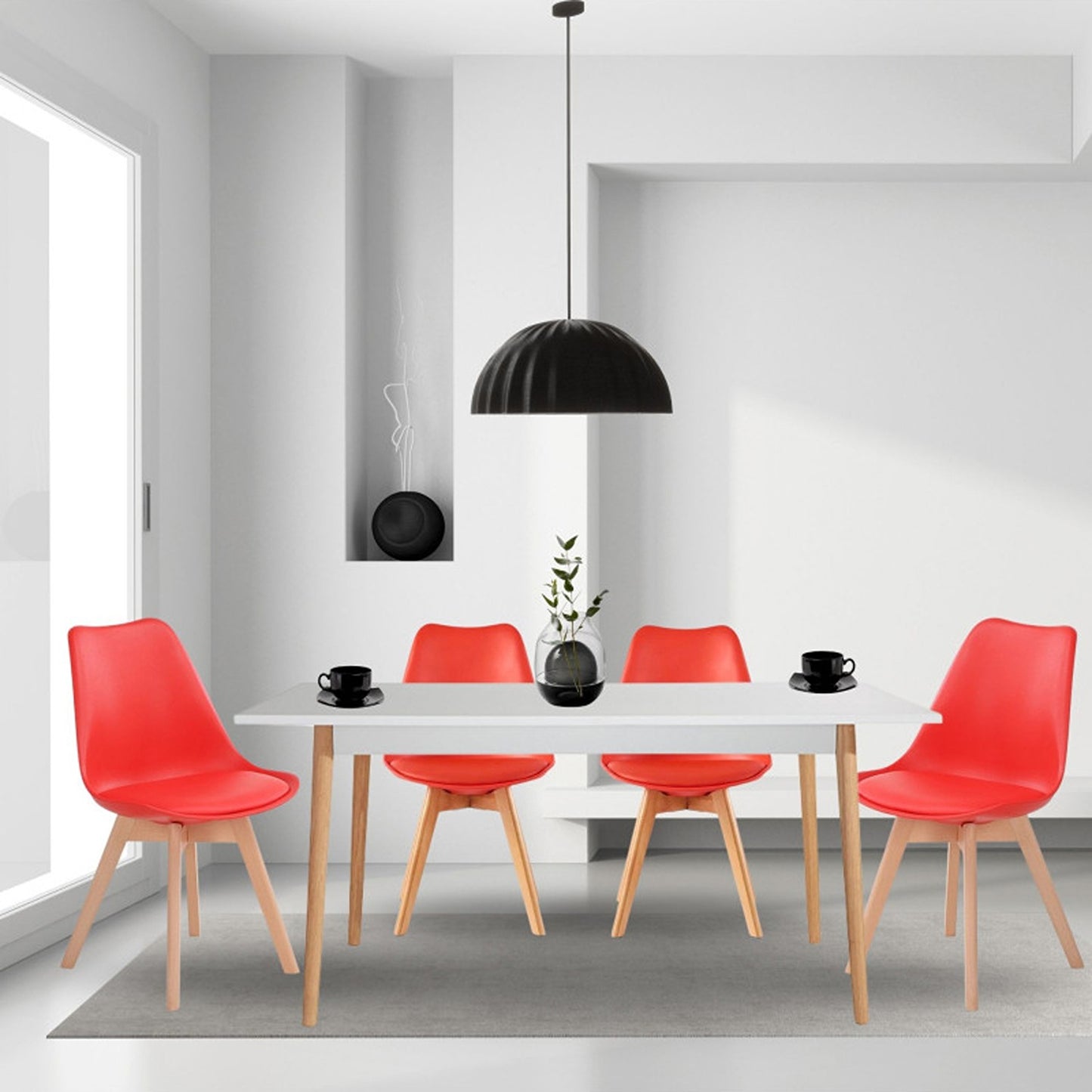 Juego de Comedor White con 4 Sillas Milano roja