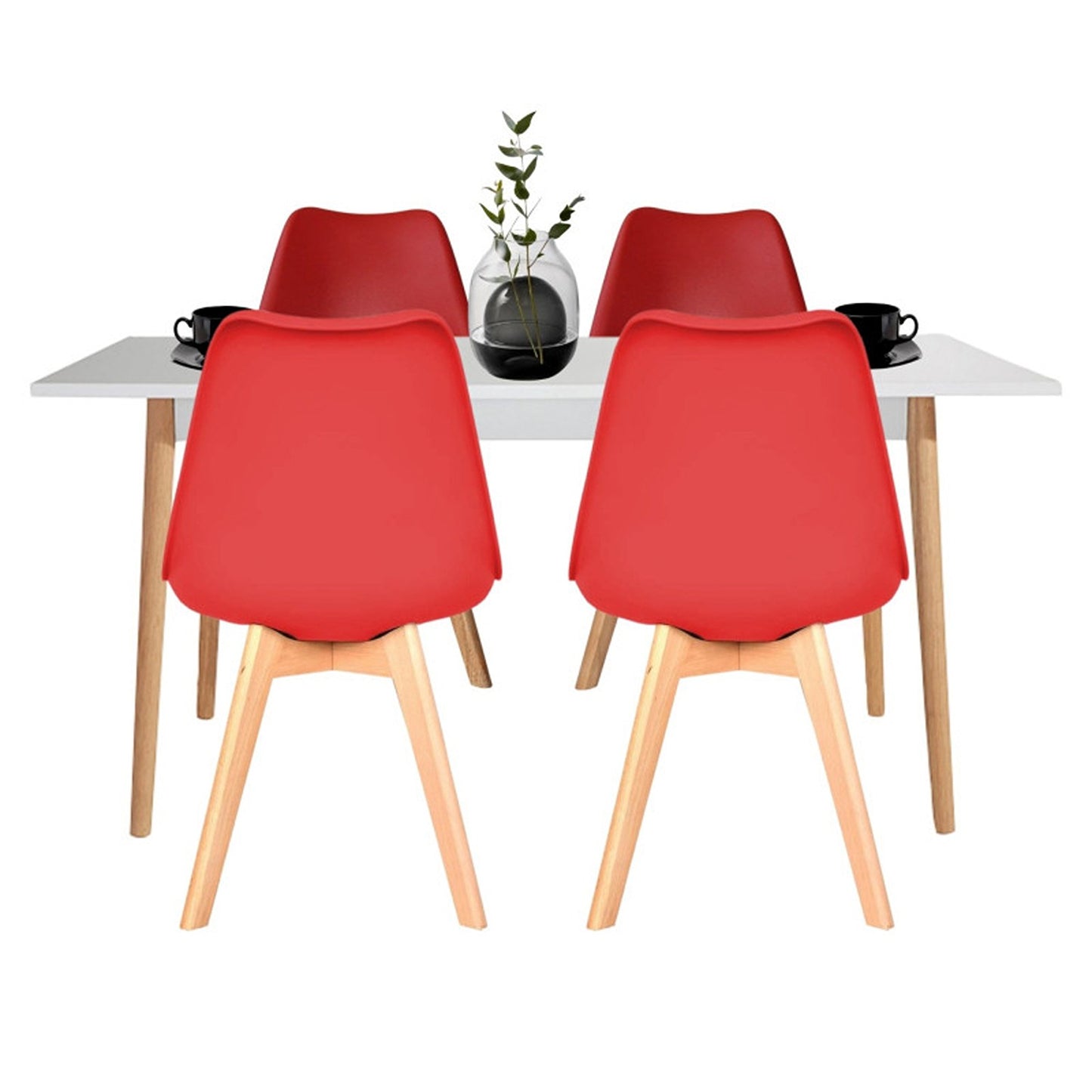 Juego de Comedor White con 4 Sillas Milano roja