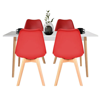 Juego de Comedor White con 4 Sillas Milano roja