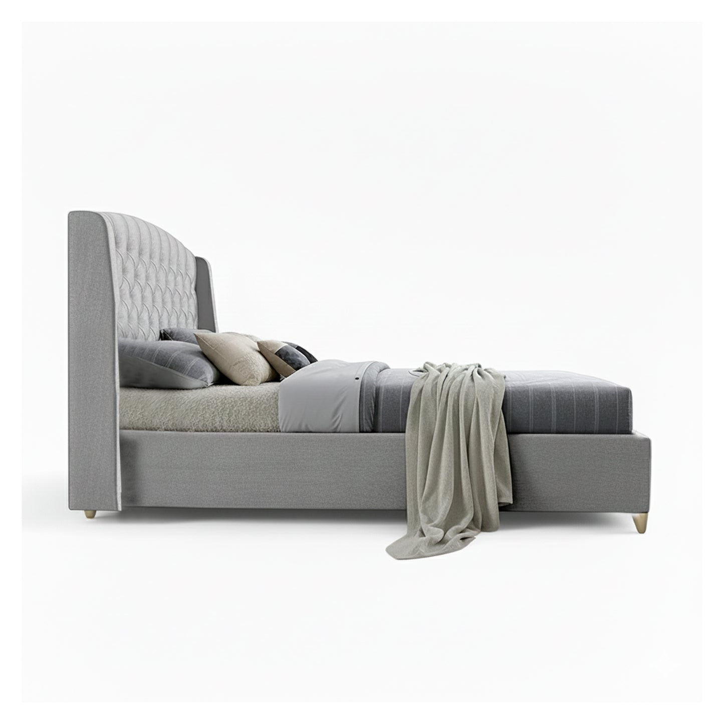 Base Cama Con Espaldar Queen Italia Gris Perla