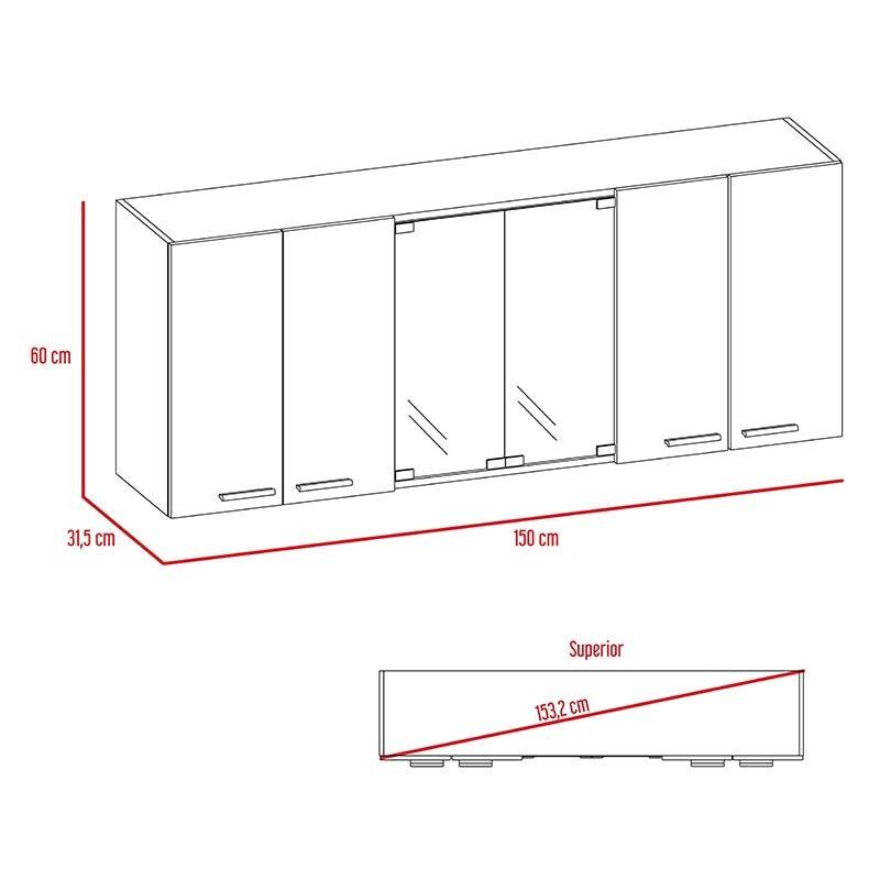 Gabinete Superior Vidrio Jhon Blanco Y Wengue 150 Cm