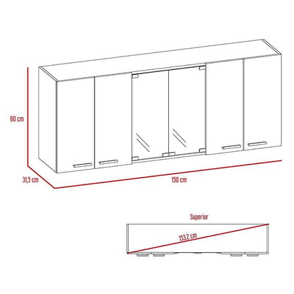 Gabinete Superior Vidrio Jhon Blanco Y Wengue 150 Cm