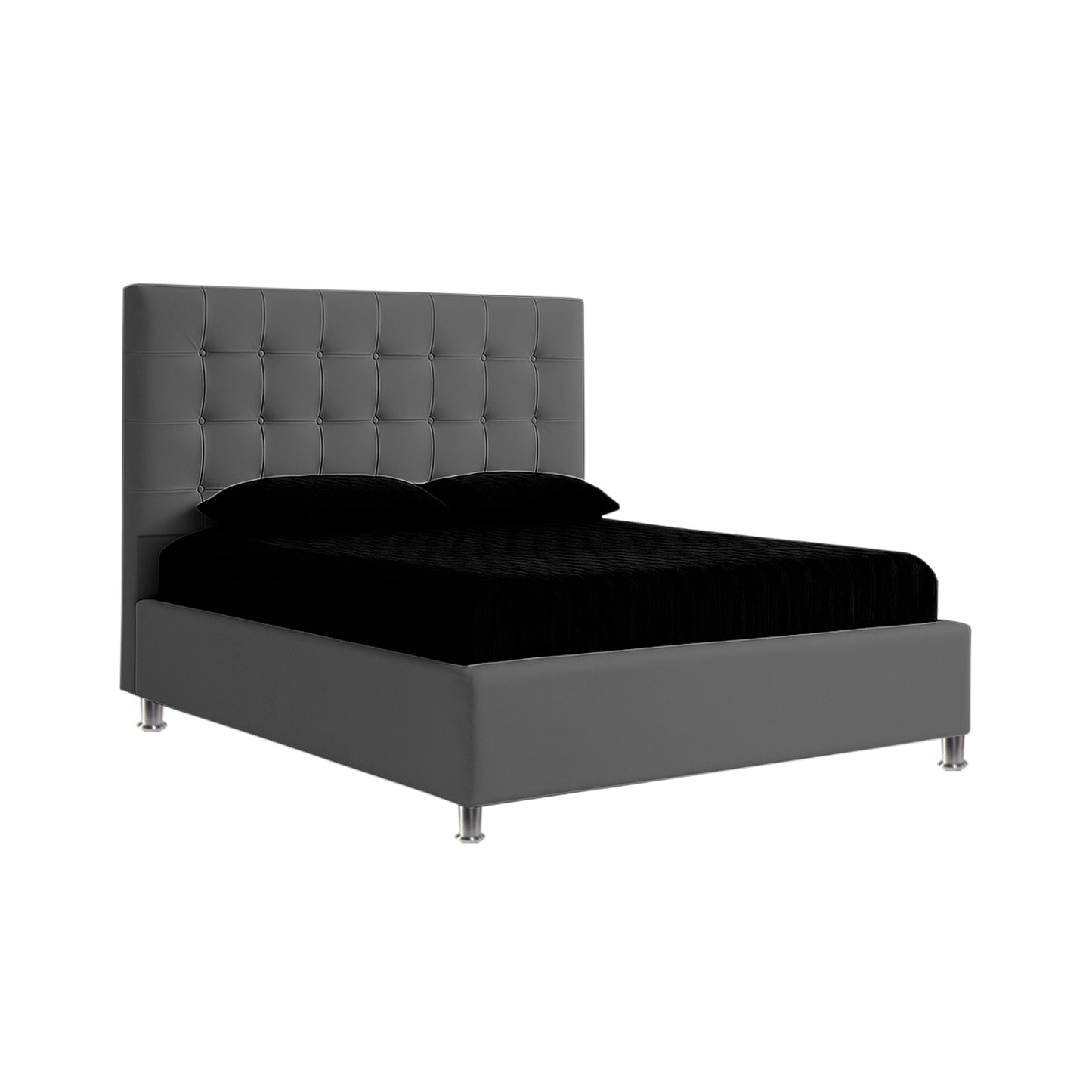 Base Cama con Espaldar + Colchon Queen Ilusion  gris plomo