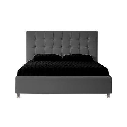 Base Cama con Espaldar + Colchon Semidoble Ilusion  gris plomo