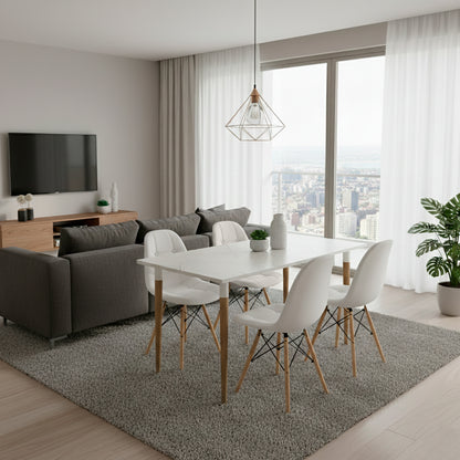 Juego de Comedor Premium Haby con 4 Sillas Eames Botones Blanca