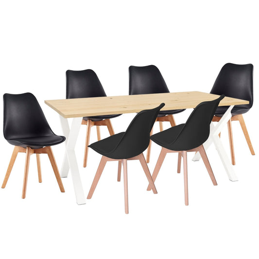 Juego de Comedor Indika macadamia blanco con 6 Sillas Milano negro