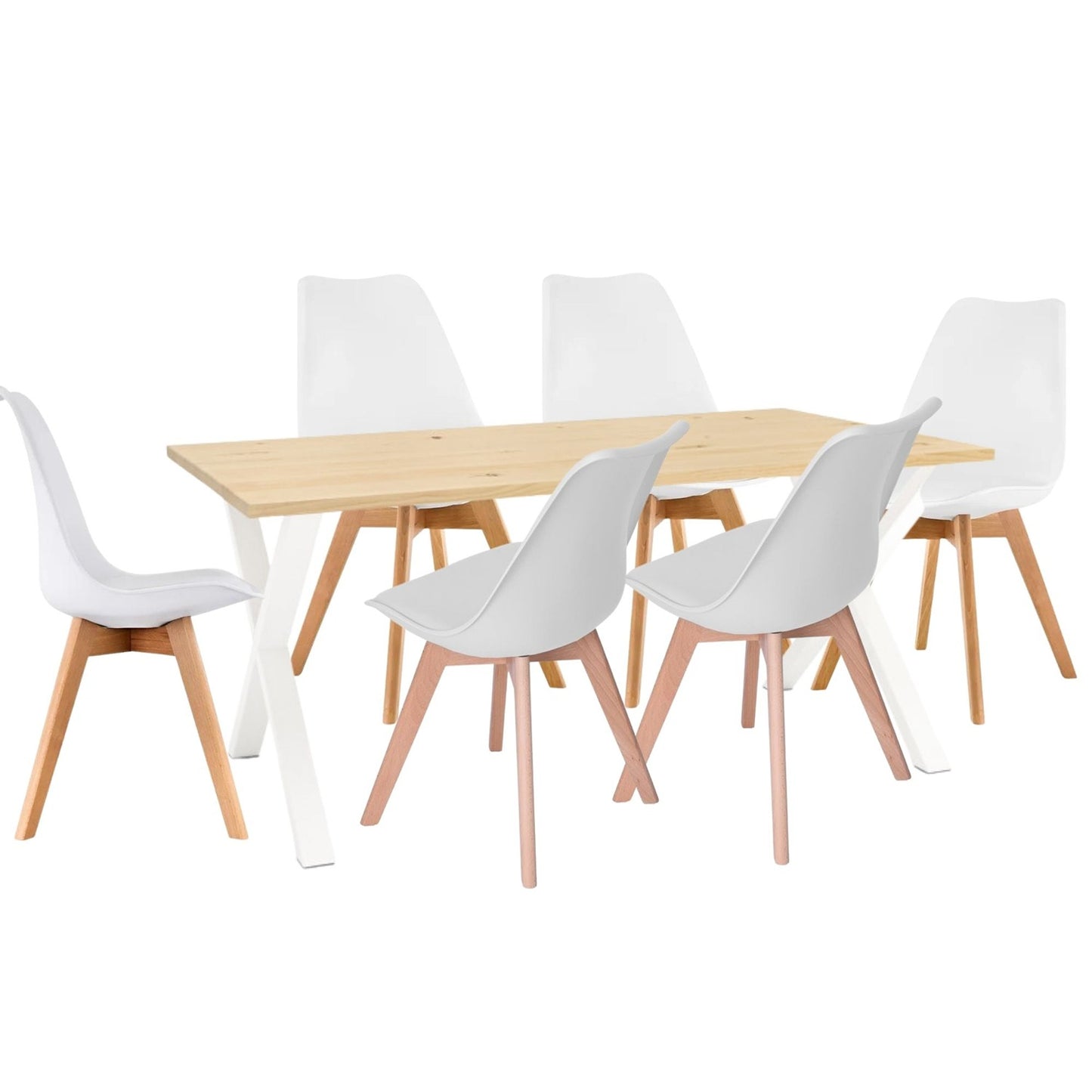 Juego de Comedor Indika macadamia blanco con 6 Sillas Milano blanco