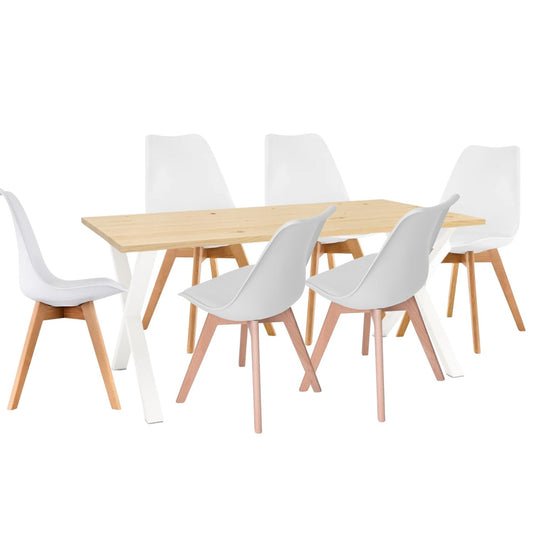Juego de Comedor Indika macadamia blanco con 6 Sillas Milano blanco