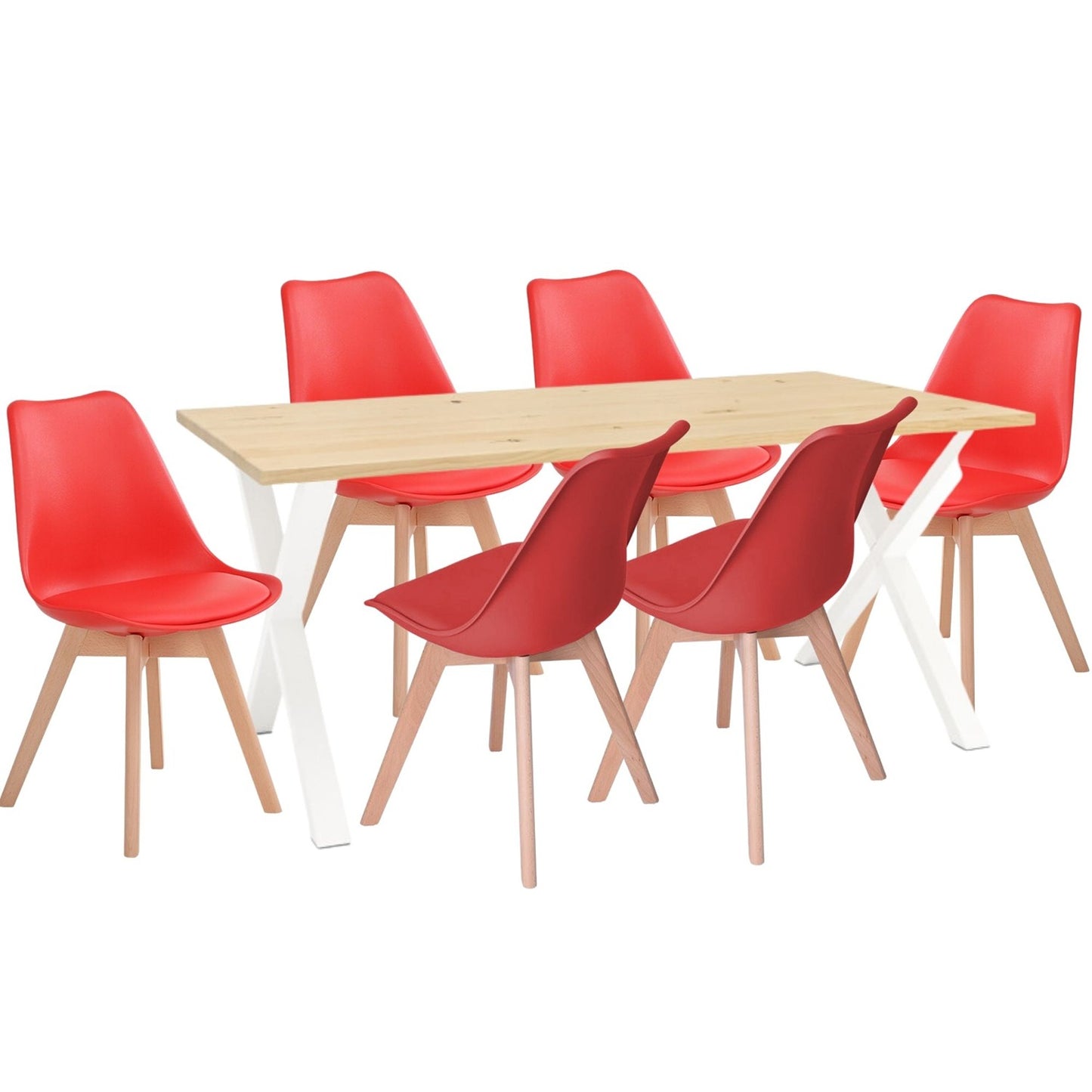 Juego de Comedor Indika macadamia blanco con 6 Sillas Milano rojo