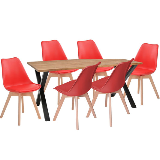 Juego de Comedor Indika macadamia con 6 Sillas Milano rojo