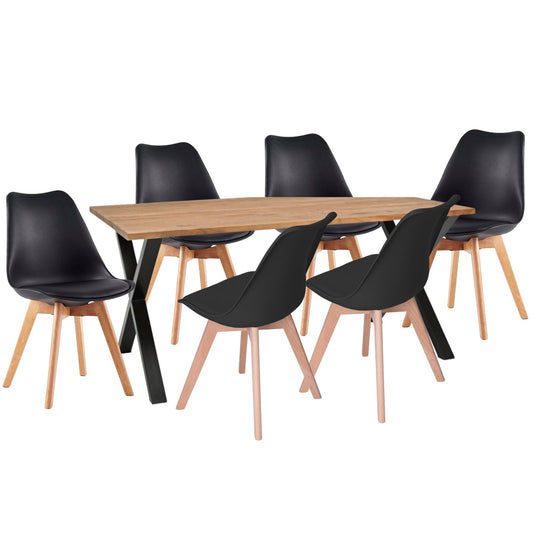 Juego de Comedor Indika macadamia con 6 Sillas Milano negro