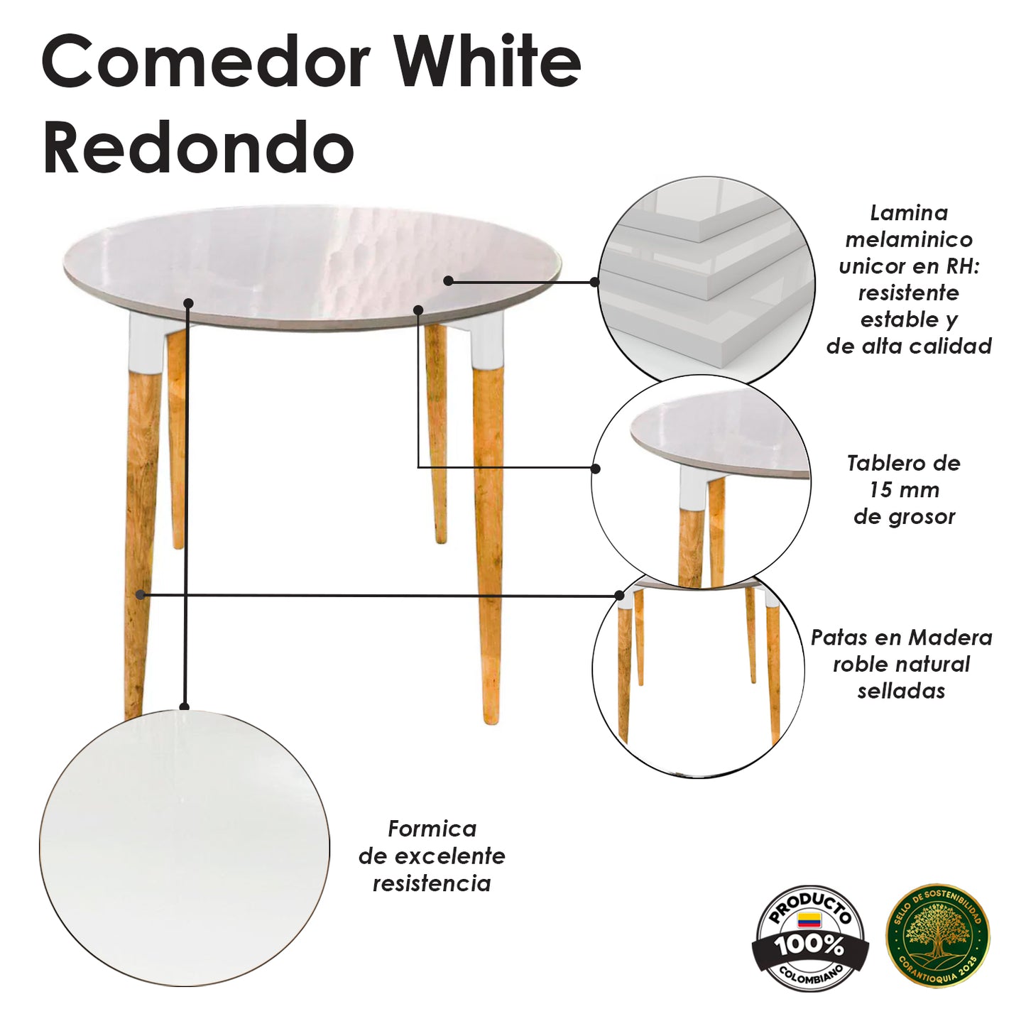 Mesa de Comedor redondo White blanco