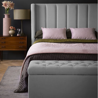 Base Cama con Espaldar + Colchon + Puff Baul Doble Julieta  gris plata