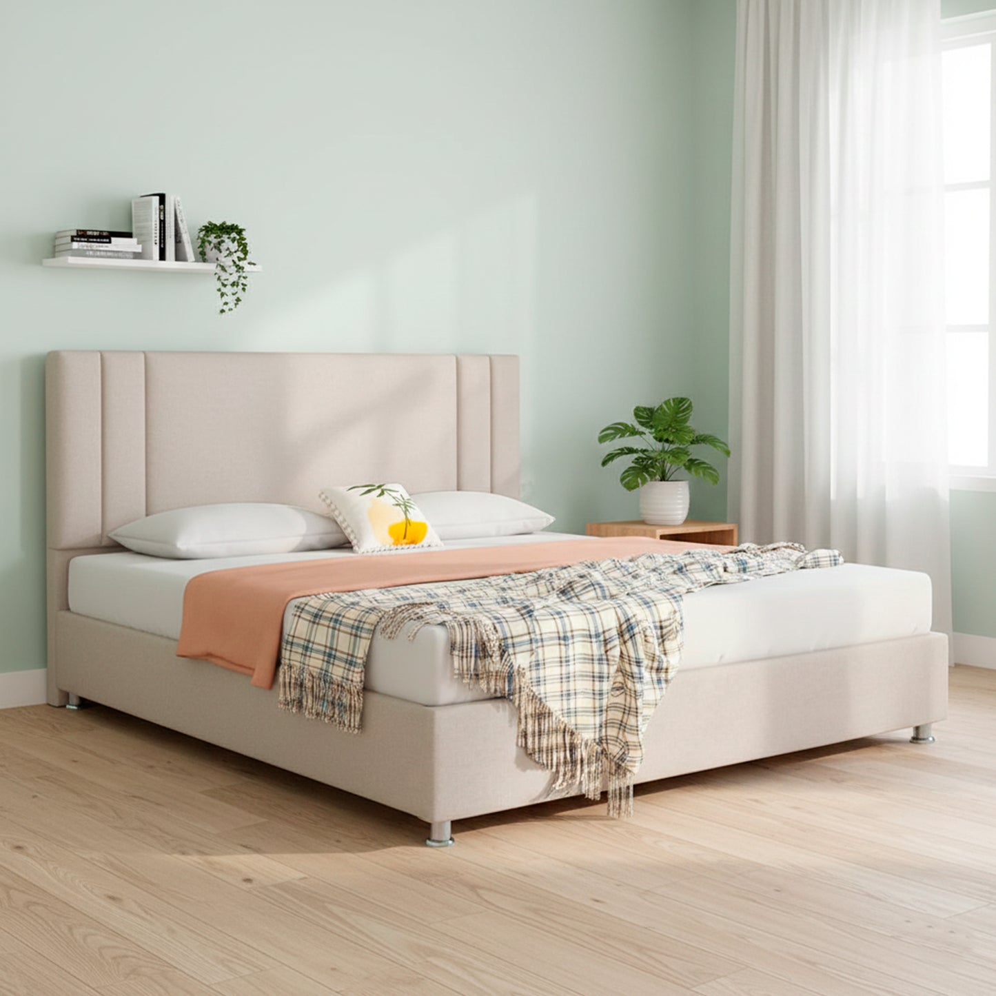 Base Cama Con Espaldar Doble Lupe Beige