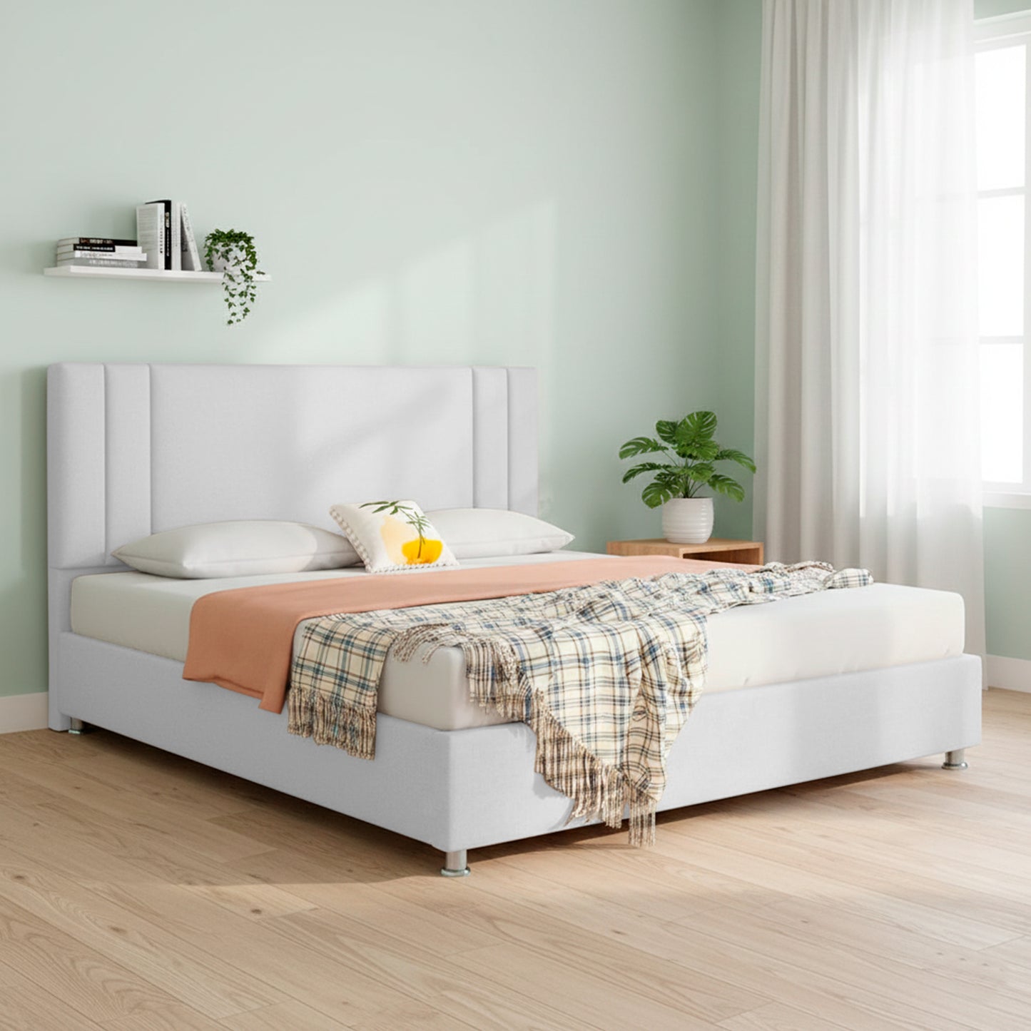 Base Cama con Espaldar + Colchon Semidoble Lupe  blanco