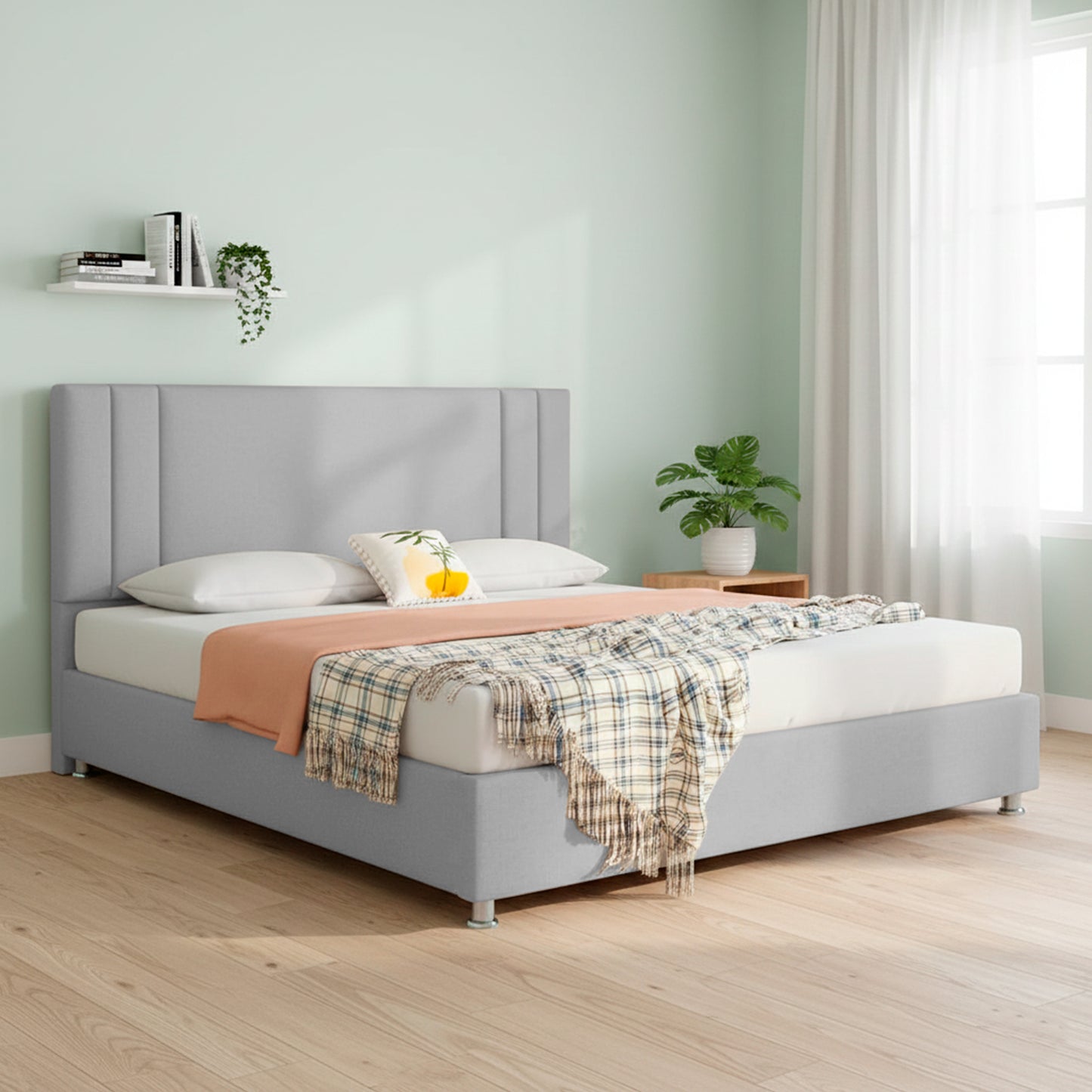 Base Cama Con Espaldar Queen Lupe Gris Perla