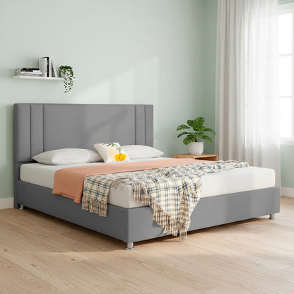 Base Cama Con Espaldar Queen Lupe Gris Plata