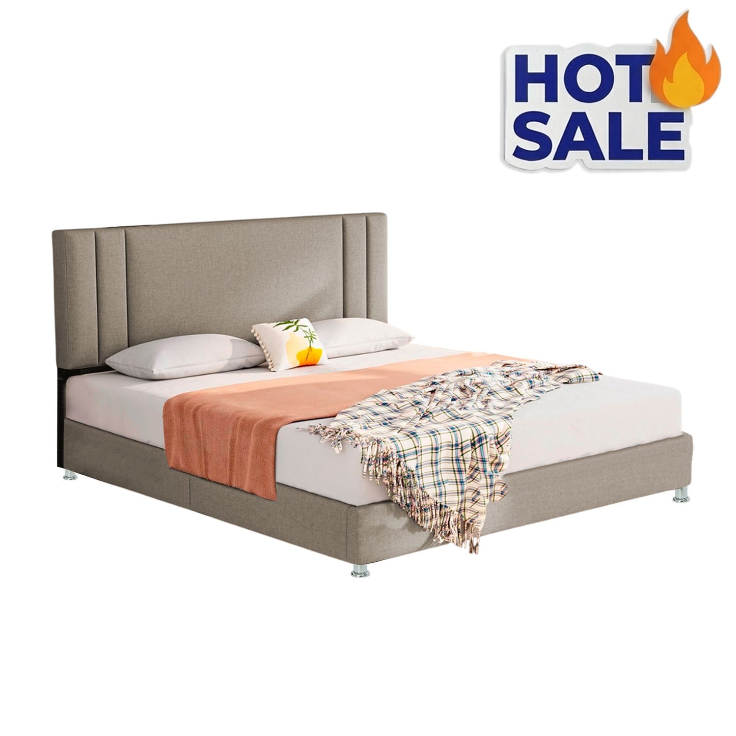 Base Cama con Espaldar + Colchon Doble Lupe Taupe