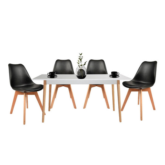 Juego de Comedor White con 4 Sillas Milano negra