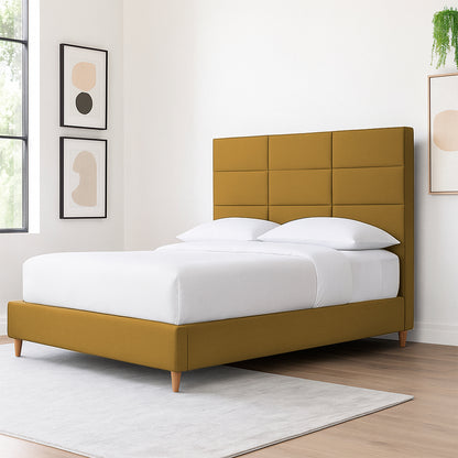Base Cama Con Espaldar Sencillo Delhi Mostaza