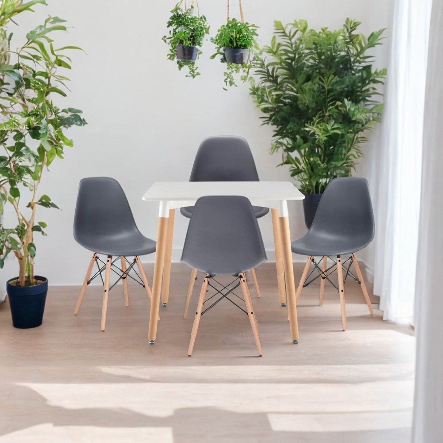 Juego de Comedor White cuadrada con 4 Sillas Eames gris