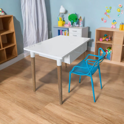 Escritorio Infantil White con Silla Curva Streem  azul