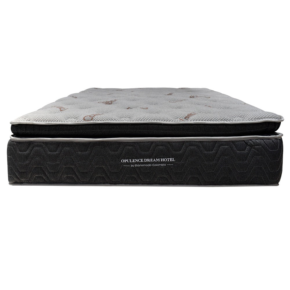Colchón 1 Pillow Premium Semiortopédico King 200x200 Pocket Opulence Firmeza Media Baja + Base Cama Tapizada Tela Premium Gris