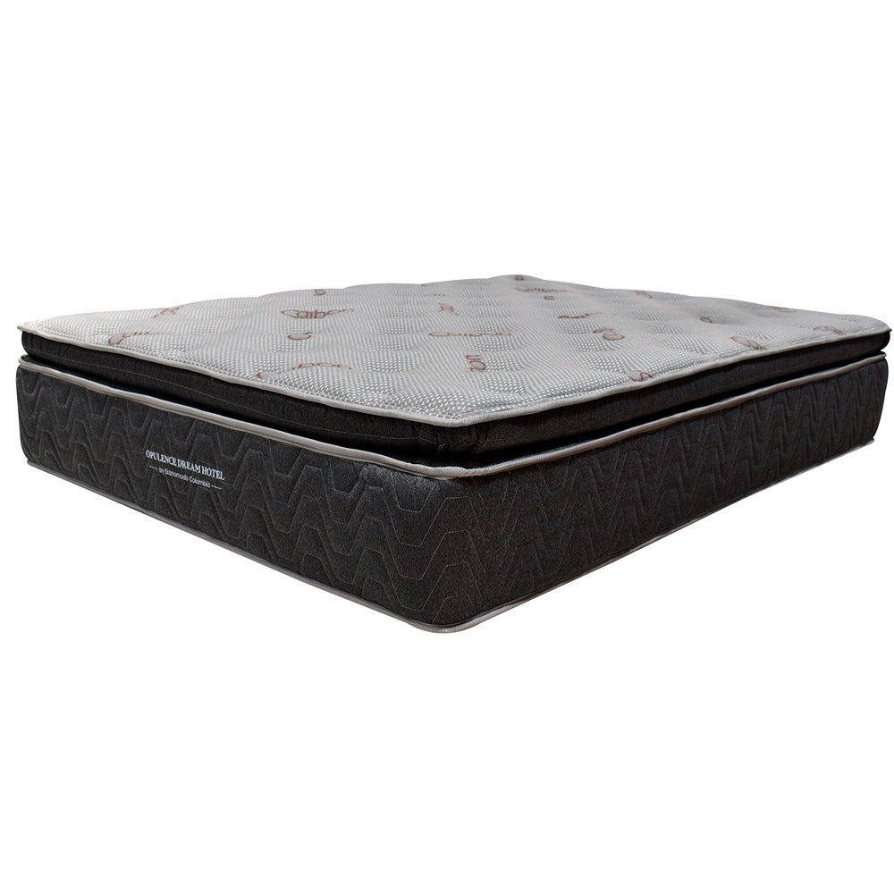Colchón 1 Pillow Premium Semiortopédico King 200x200 Pocket Opulence Firmeza Media Baja + Base Cama Tapizada Tela Premium Gris