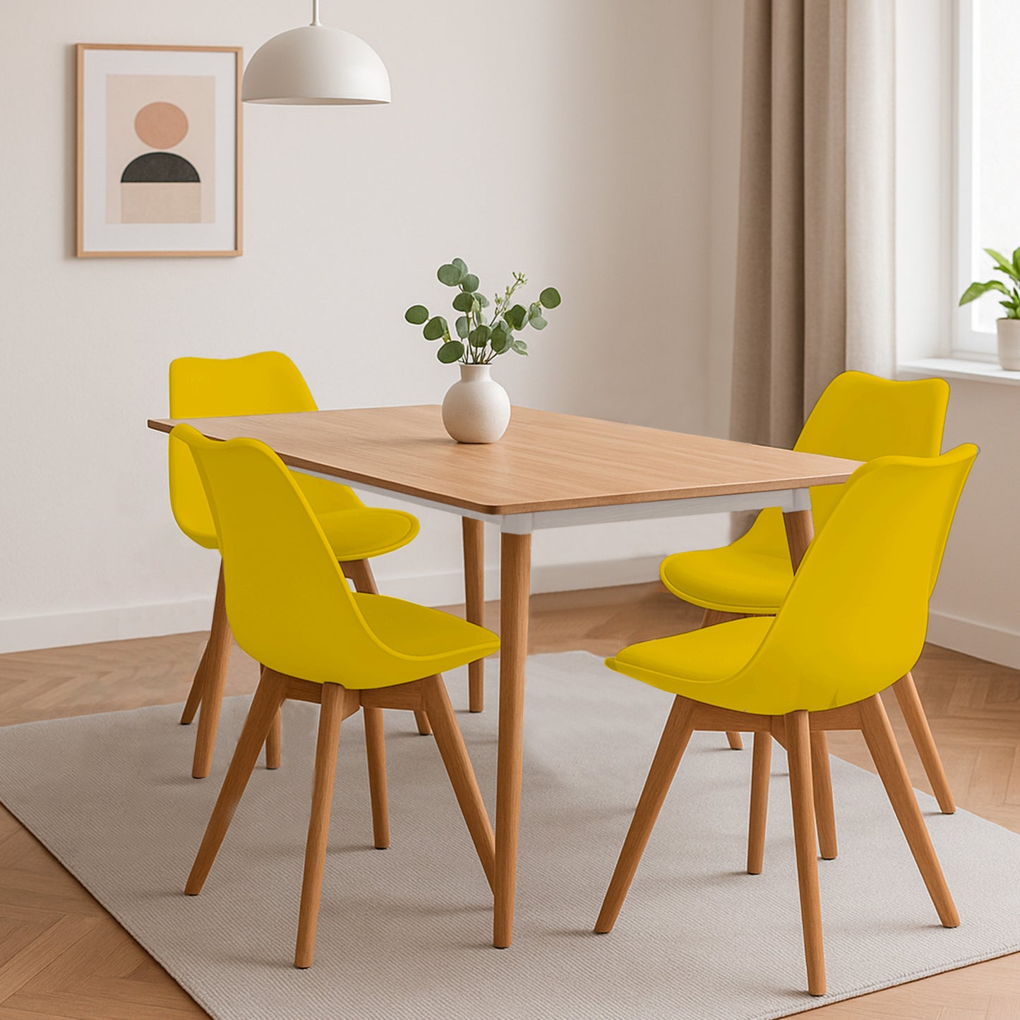 Juego de Comedor Madera Robledo con 4 Sillas Milano amarilla