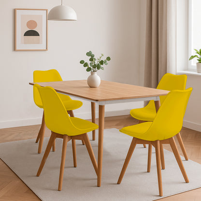 Juego de Comedor Madera Robledo con 4 Sillas Milano amarilla