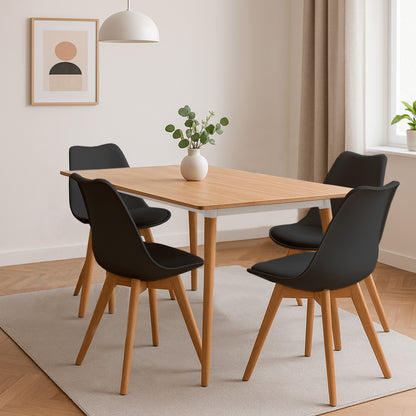 Juego de Comedor Madera Robledo con 4 Sillas Milano negra