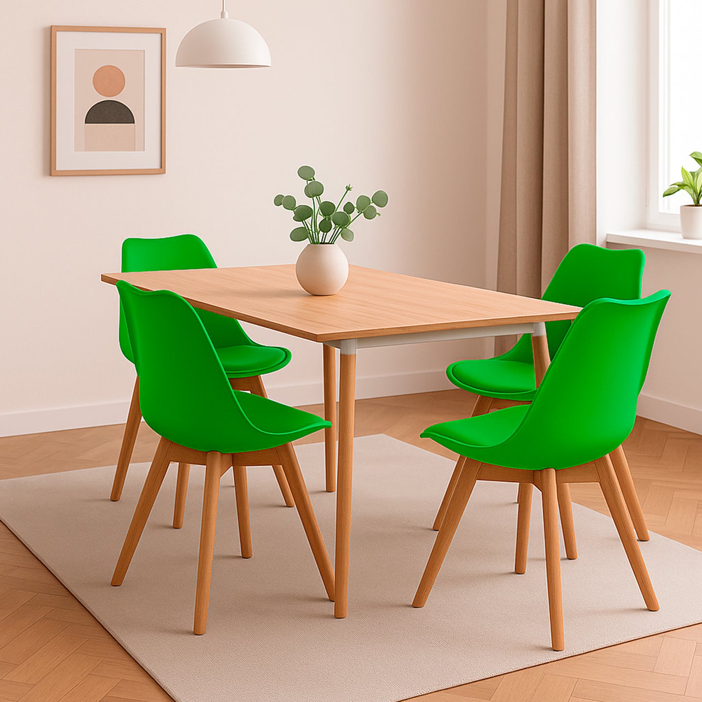 Juego de Comedor Madera Robledo con 4 Sillas Milano verde