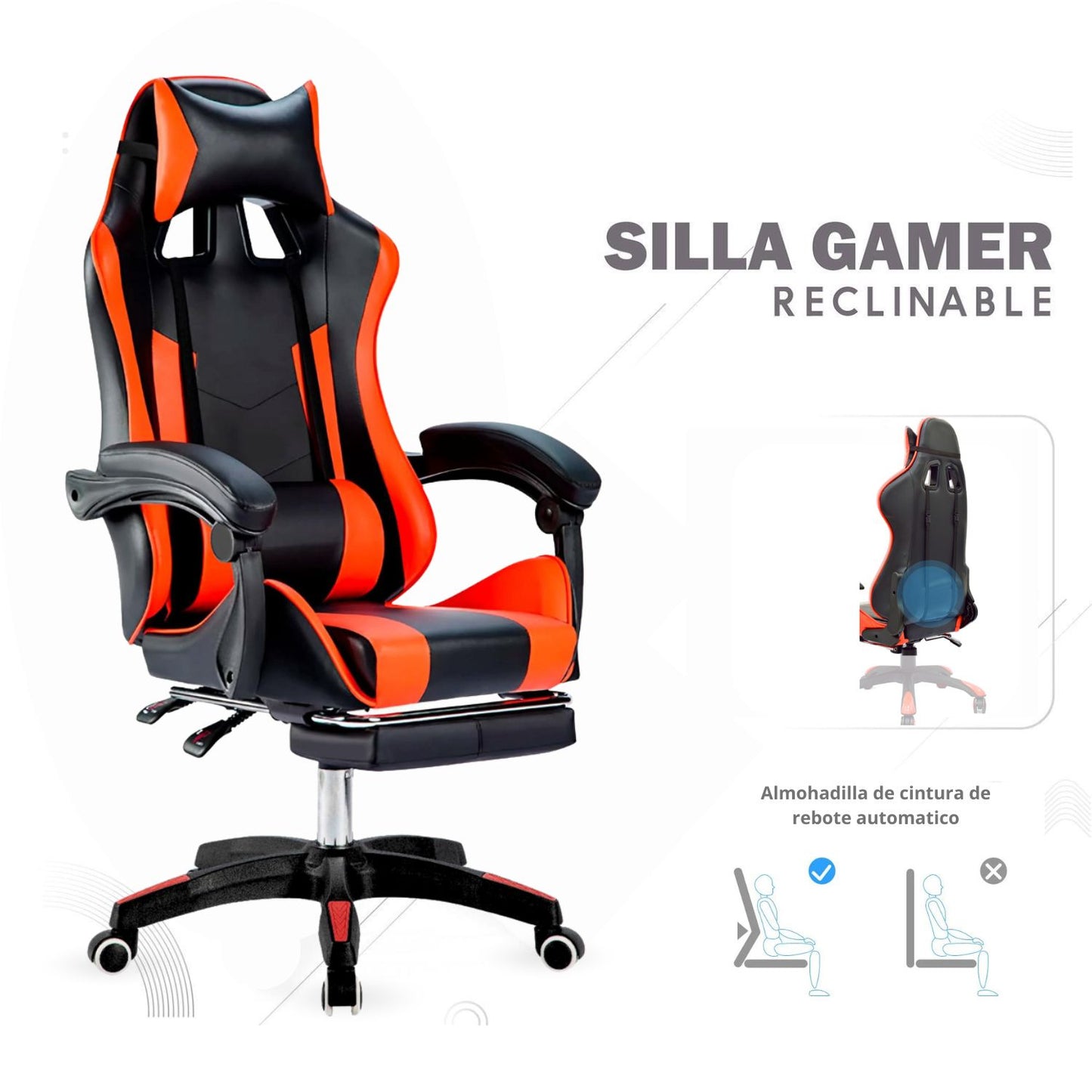 Silla Gamer Ergonomica Reclinable Kairo Rojo