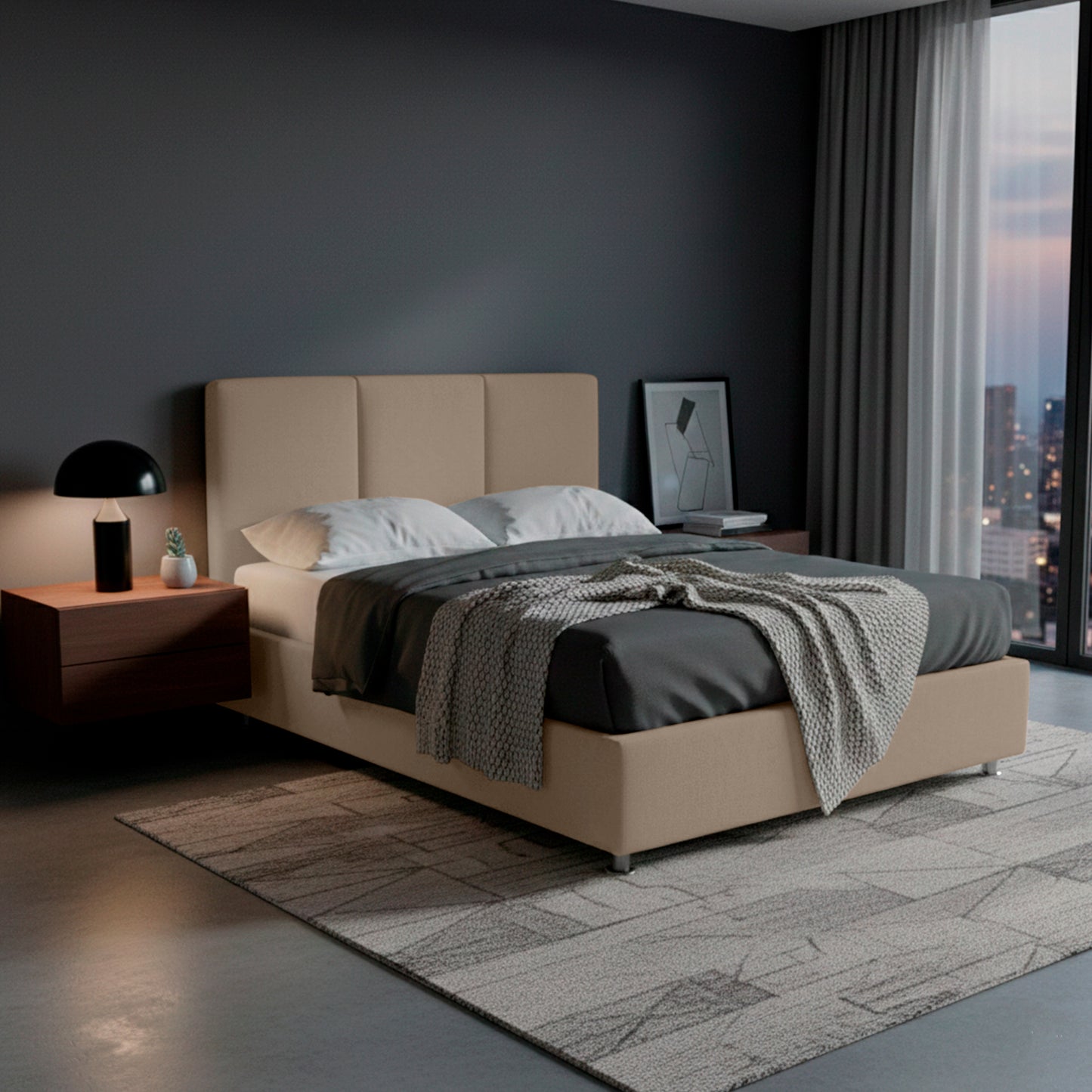 Base Cama Con Espaldar Doble Pretty Taupe