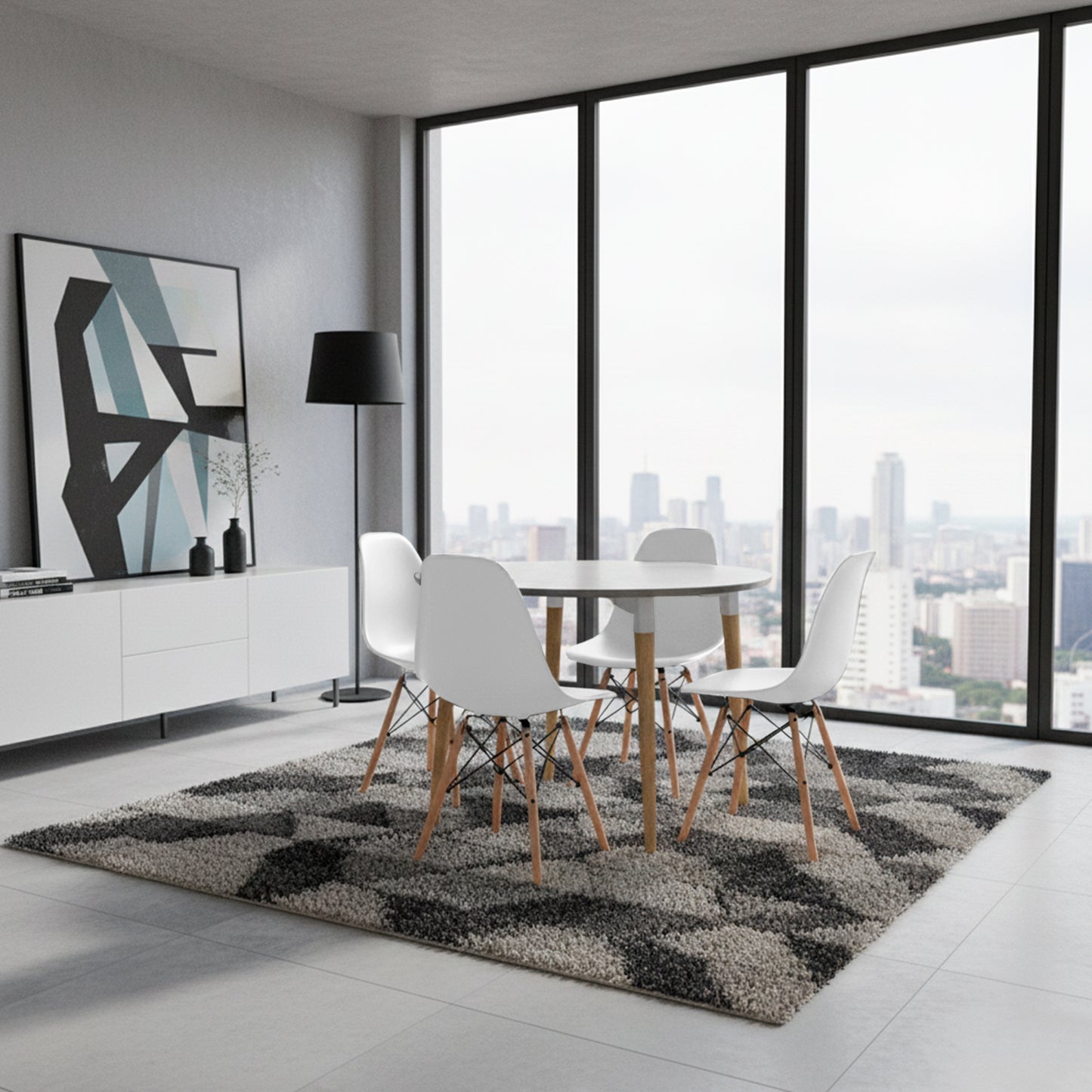 Juego de Comedor White redondo con 4 Sillas Eames blanco