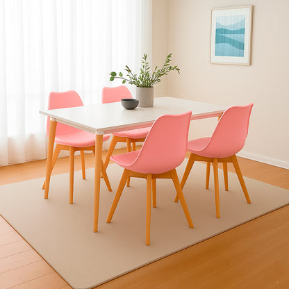 Juego de Comedor White con 4 Sillas Milano rosada