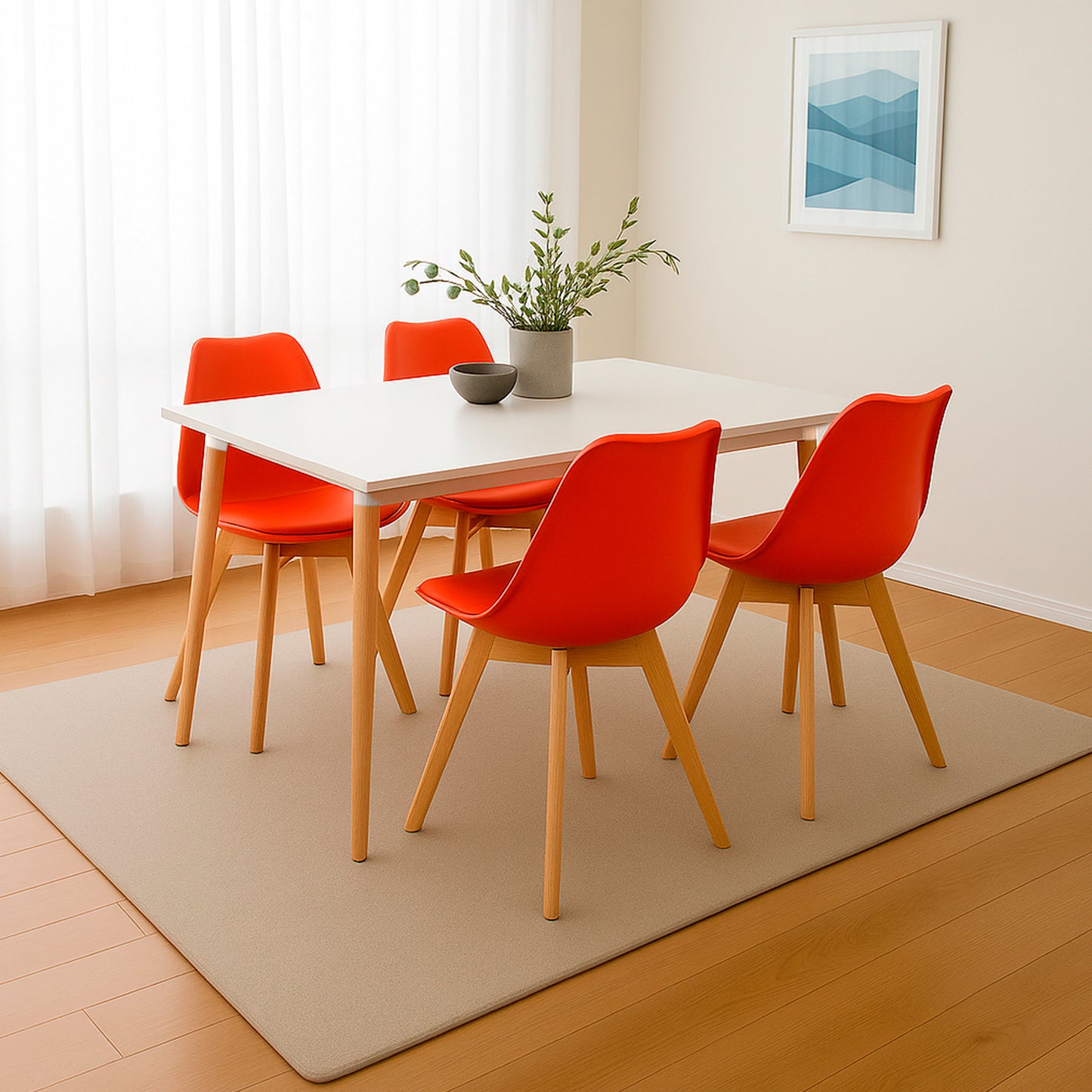 Juego de Comedor White con 4 Sillas Milano roja