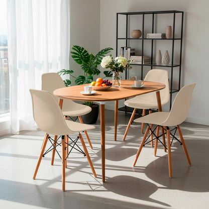 Juego de Comedor Ovalado Zell con 4 Sillas Eames beige